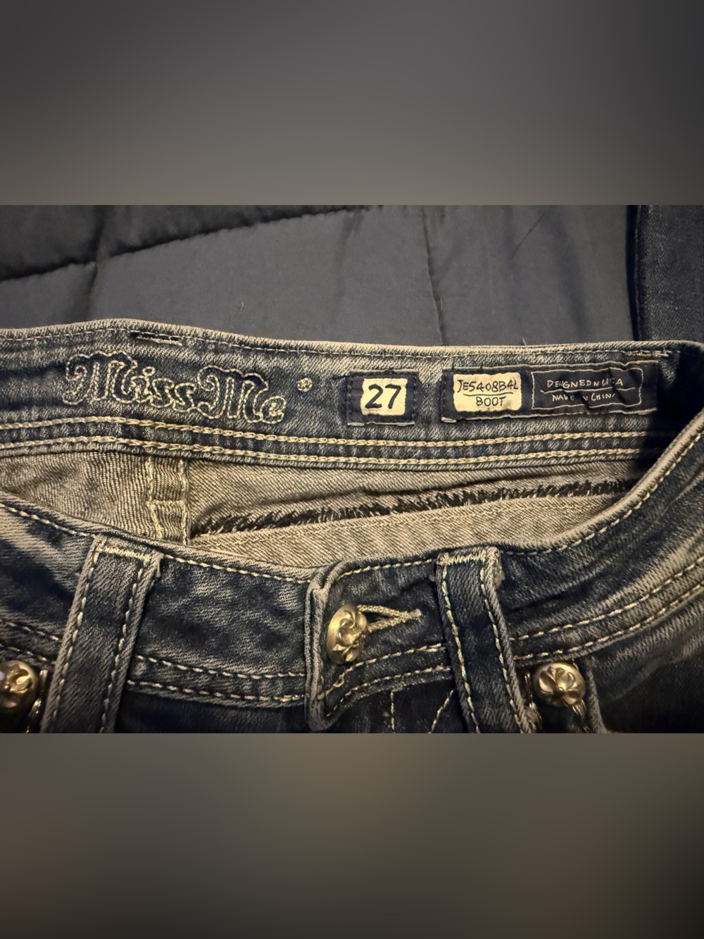 Miss Me Medium Blue Boot Cut Jeans with Embellished Pocket - Picture 7 of 14